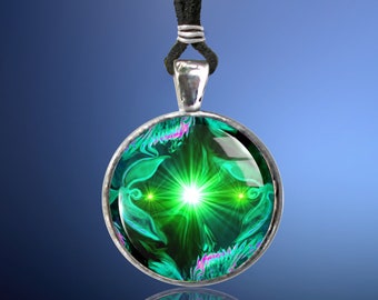 Twin Flame Necklace, Green Handmade Jewelry, Original Artwork by Primal Painter - "Angel Heart"