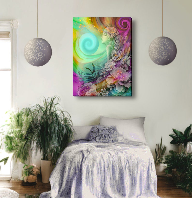 Rainbow Art Print with Flowers, Swirls, and Magical Sparkles Flower Child image 8