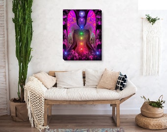 Stretched Canvas Print, Chakra Wall Decor, Visionary Art - "Balance Within Chaos"