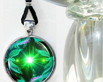 Green Necklace, Twin Flames Angel Art, Green Heart Chakra Jewelry "Angel Heart"