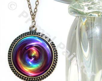 Joyas de chakra, collar de arte de remolino arcoíris Reiki en sintonía