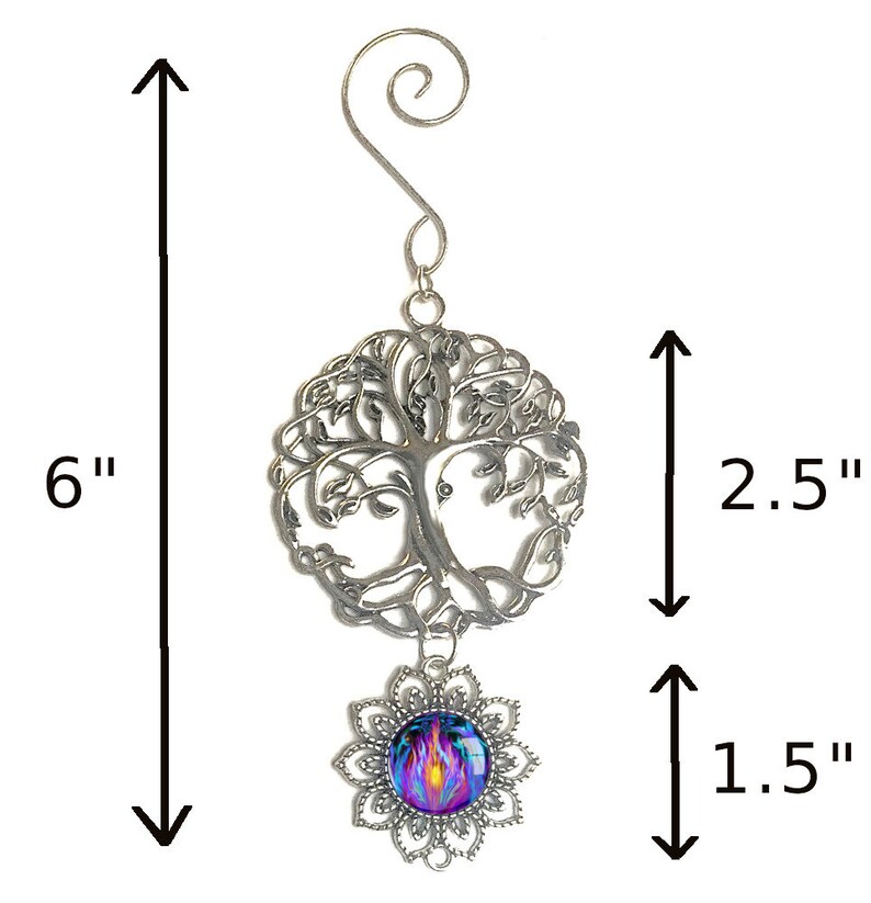 Tree of Life Pewter Ornament with Violet Flame Fairy Art Pendant, Meaningful Gift Transmutation image 6