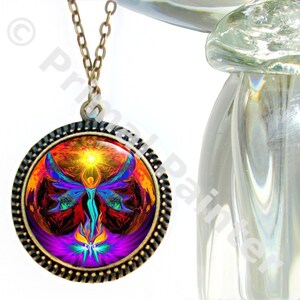 Unique Chakra Jewelry, Spiritual Angel, Reiki Energy Art Pendant Phoenix Rising image 1