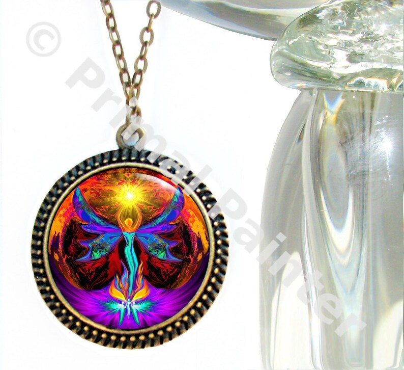 Unique Chakra Jewelry, Spiritual Angel, Reiki Energy Art Pendant Phoenix Rising Bild 1