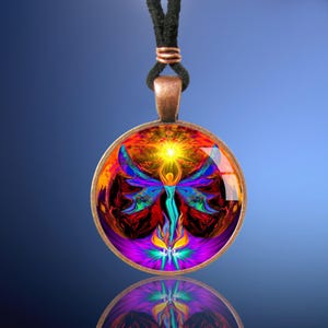 Fairy Necklace, Colorful Pendant, Meaningful Metaphysical Art by Primal Painter - &quot;Phoenix Rising&quot;