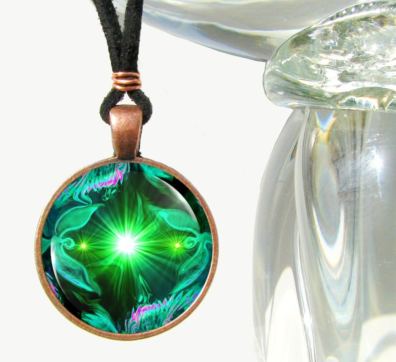 Green Necklace, Angel Art, Heart Chakra Pendant, Twin Flames Reiki Jewelry Angel Heart image 1