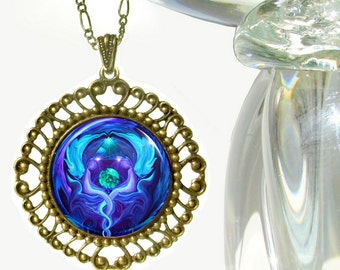 Twin Flames Necklace, Blue Soulmate Jewelry, Throat Chakra Necklace- "Healing Circle"