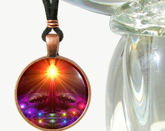 Chakra Necklace, Yoga Jewelry, Reiki Energy Art Pendant by Primal Painter - "The Protector"