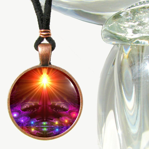 Chakra Necklace, Yoga Jewelry, Reiki Energy Art Pendant by Primal Painter - "The Protector"