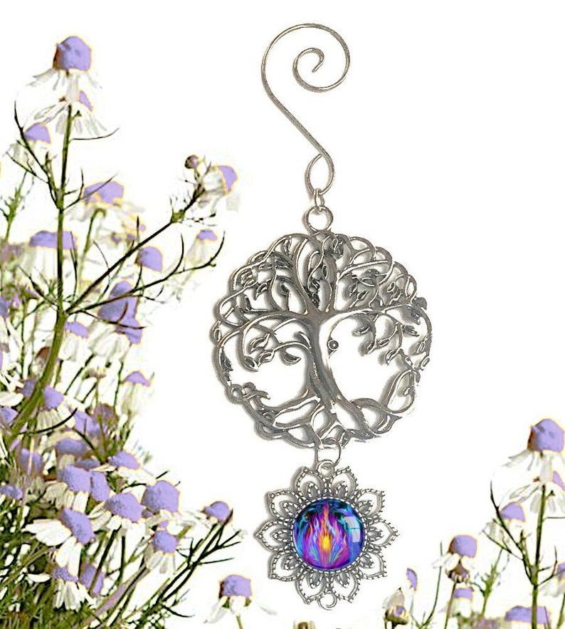 Tree of Life Pewter Ornament with Violet Flame Fairy Art Pendant, Meaningful Gift Transmutation Bild 1