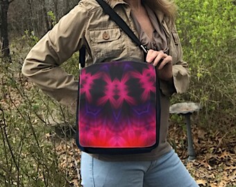 Red Abstract Art Messenger Bag, Over the Shoulder Purse or Crossbody Bag - "Red Root Chakra"