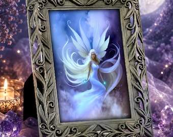 Framed Fairy Art Print Gift Set, Mini Celestial Fairy Decor, Ethereal Fantasy Artwork, Story Card, Affirmation Card, Gift Box