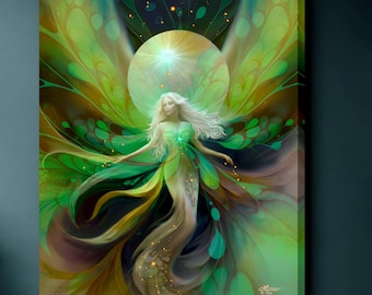 Fantasy Art Print, Green Goddess Wall Decor, Nature Lore, Canvas or Print - Virida the Everseed