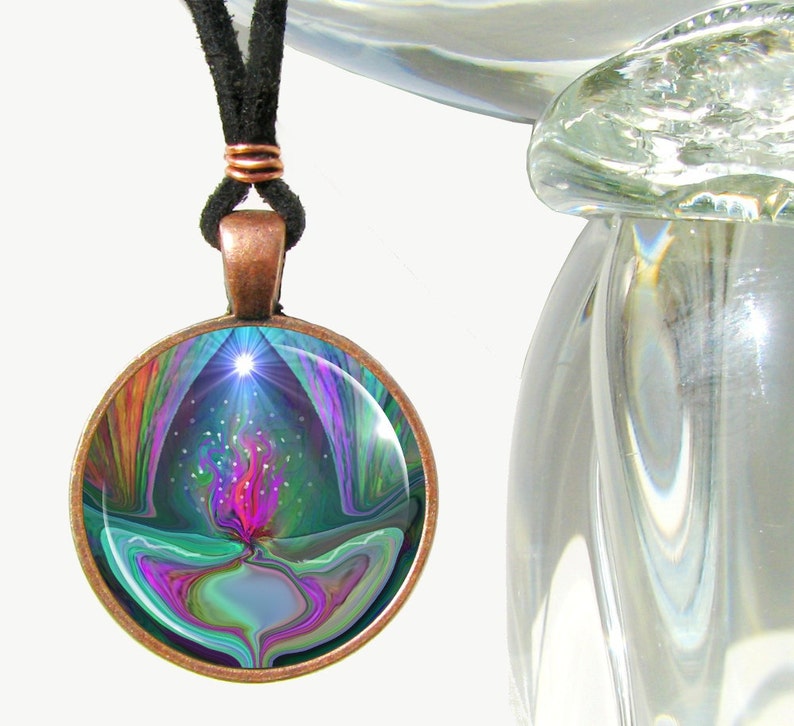 Violet Flame Necklace, Reiki Jewelry, Energy Art Pendant Necklace Violet Flame image 1