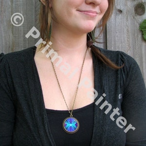 Purple Teal Chakra Jewelry, Reiki Energy Necklace, Wearable Art Intuitive Truth image 2
