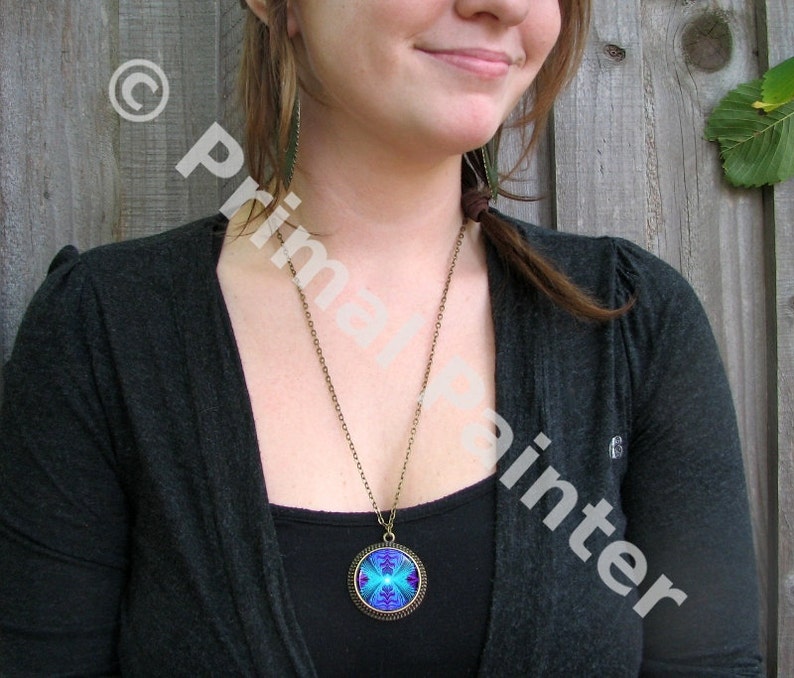 Purple Teal Chakra Jewelry, Reiki Energy Necklace, Wearable Art Intuitive Truth image 2