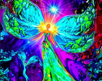 Angel Art, Rainbow Psychedelic Print, Reiki Energy Meditation "Vitality"