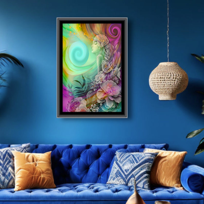 Rainbow Goddess Art Print, Hippie Psychedelic Artwork with Symbolism Flower Child image 3