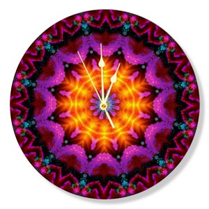 Mandala Designer Wood Art Clock, Artsy Home Decor, Colorful Wall Clock Violet Flame Mandala image 4