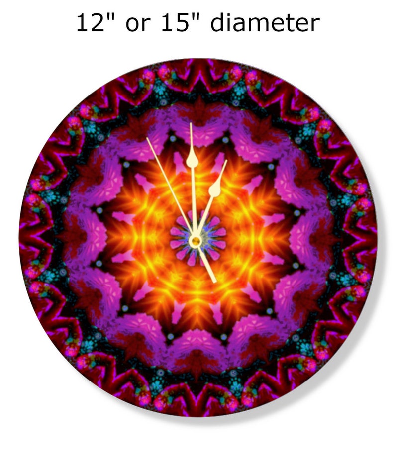 Mandala Designer Wood Art Clock, Artsy Home Decor, Colorful Wall Clock Violet Flame Mandala image 4