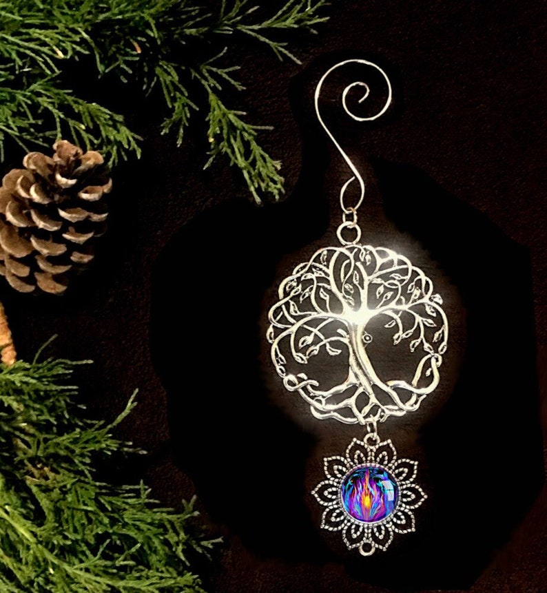 Tree of Life Pewter Ornament with Violet Flame Fairy Art Pendant, Meaningful Gift Transmutation image 9