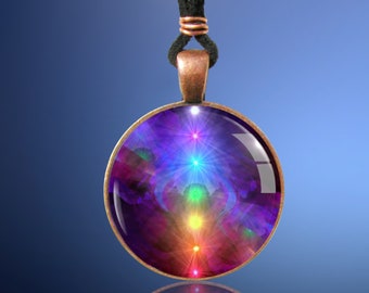 Chakra Necklace, Rainbow Pendant, Original Reiki Energy Artwork by Primal Painter