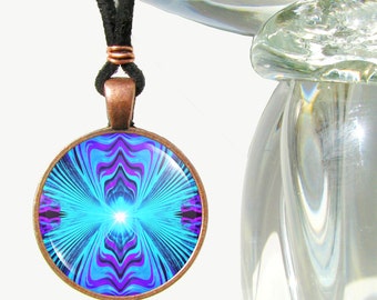 Blue Geometric Necklace, Chakra Pendant, Metaphysical Art Jewelry by Primal Painter - "Intuitive Truth"