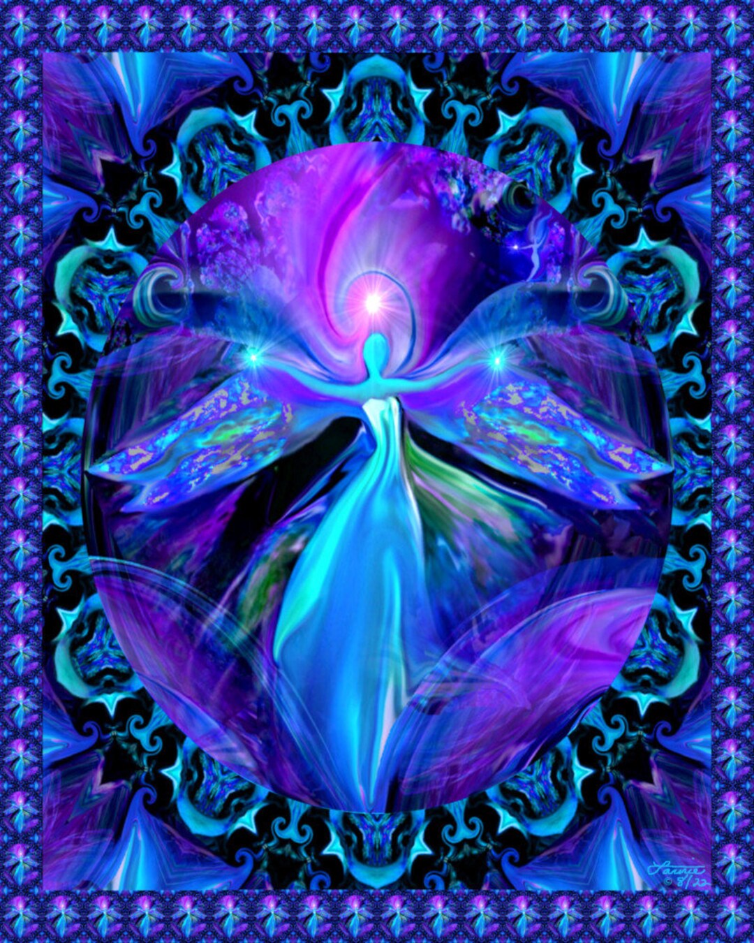 Fantasy Fairy Art, Blue Purple Green Wall Decor, Crown Chakra Angel Ar –  Primal Painter
