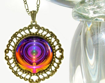 Rainbow Chakra Jewelry, Reiki Pendant Necklace, Wearable Photo Art by Primal Painter - "Chakra Alignment"