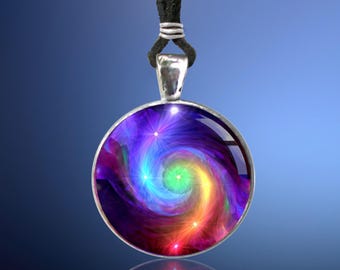 Rainbow Chakra Swirl Necklace, Energy Art Jewelry, Colorful Handmade Spiritual Gift