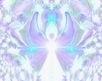 Crown Chakra Art, Violet White Angel Decor "On the Wings of Angels"