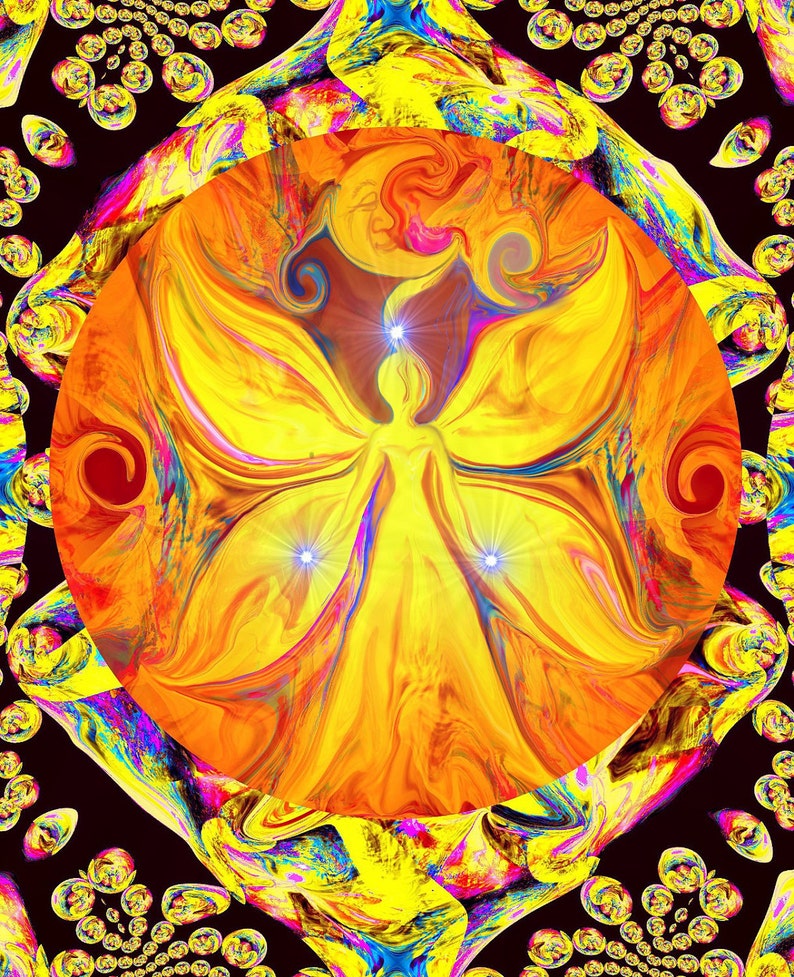Chakra Art Yellow Wall Decor Abstract Angel Reiki Energy Art | Etsy