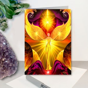 Colorful Art 5 x 7 Greeting Cards, Frameable Angel Notecards, Set of 5 with Envelopes, Pearl Finish image 8