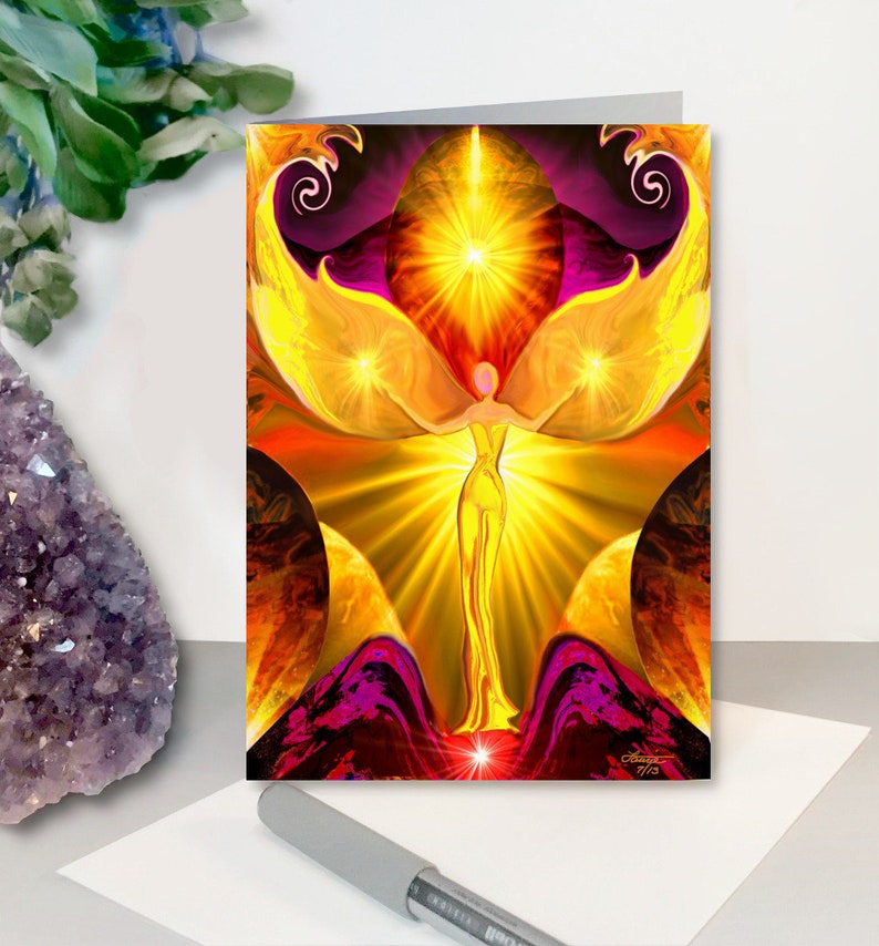 Colorful Art 5 x 7 Greeting Cards, Frameable Angel Notecards, Set of 5 with Envelopes, Pearl Finish image 8