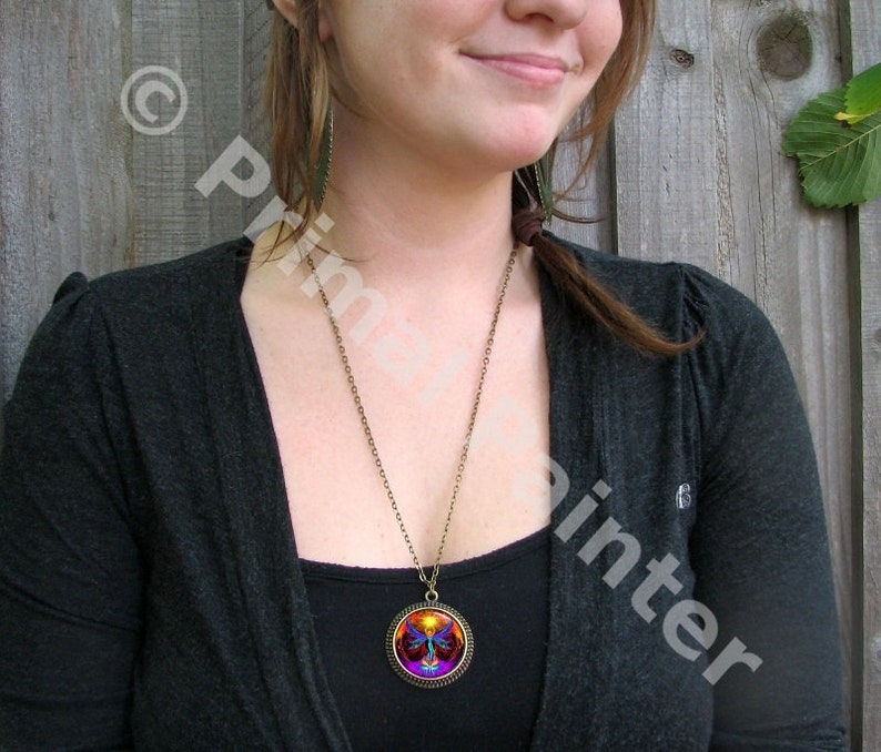 Unique Chakra Jewelry, Spiritual Angel, Reiki Energy Art Pendant Phoenix Rising Bild 2