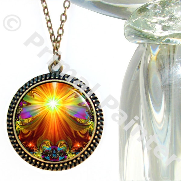 Large Orange Pendant, Psychedelic Colors, Metaphysical Meaning, Reiki Attuned Art by Primal Painter - "Light Being"