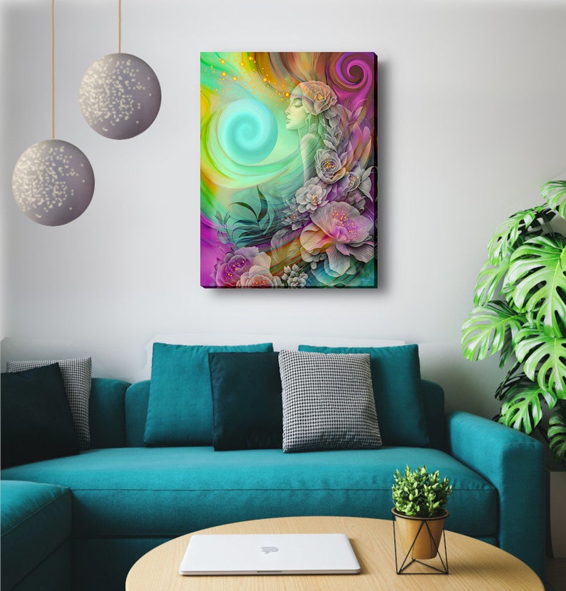 Rainbow Goddess Art Print, Hippie Psychedelic Artwork with Symbolism Flower Child image 9