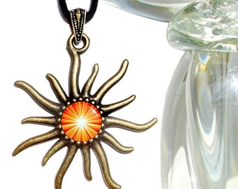 Sacral Chakra Necklace, Orange Starburst Pendant, Reiki Sun