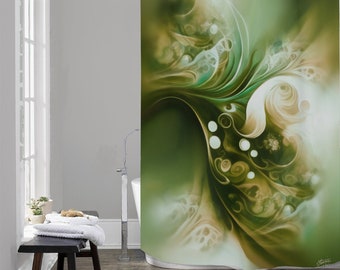 Earthy Shower Curtain Featuring Abstract Art by Primal Painter, Zen Bathroom Decor - "Moss and Mist"