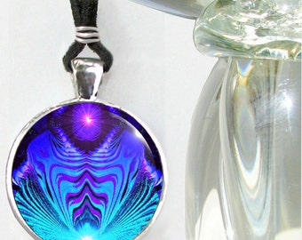 Teal Purple Jewelry, Abstract Geometrical Art, Festival Pendant Necklace - "Intuitive Truth"