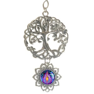 Tree of Life Pewter Ornament with Violet Flame Fairy Art Pendant, Meaningful Gift Transmutation image 2
