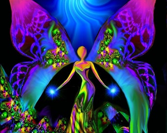 Psychedelic Visionary Art Print, Blue Swirl Lightworker Angel Spiritual Decor - "Breaking Free"