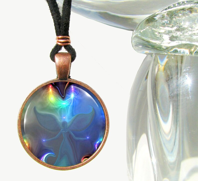 Aura Angel Necklace, Rainbow Jewelry, Reiki Energy Pendant by Primal Painter Through the Mist image 1