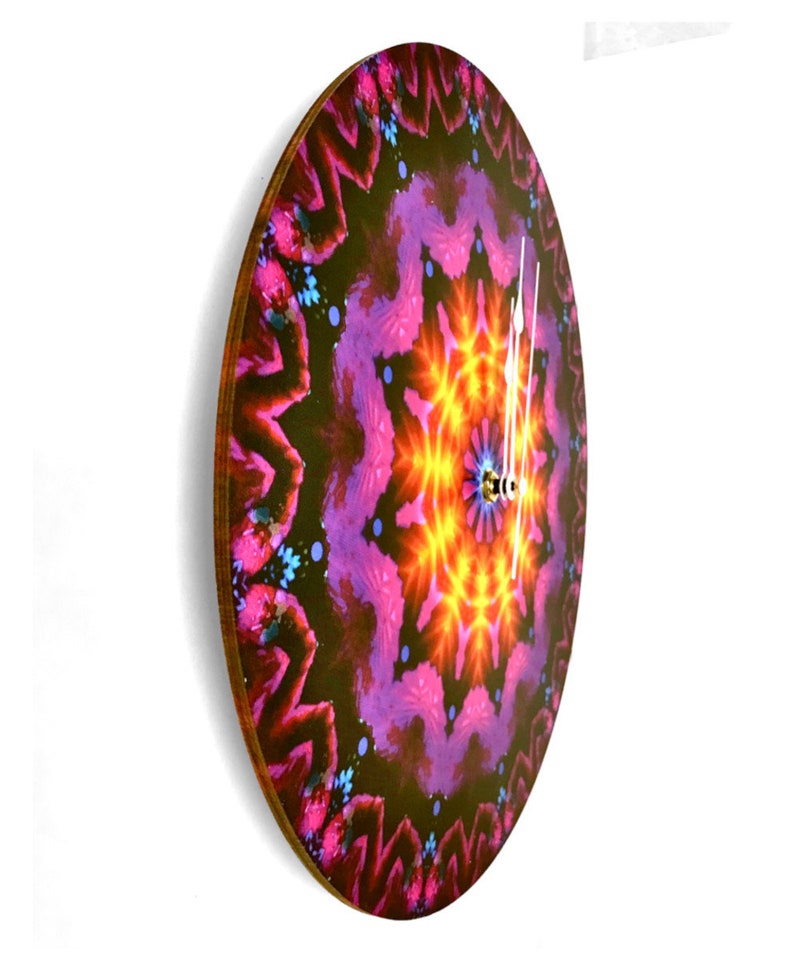 Mandala Designer Wood Art Clock, Artsy Home Decor, Colorful Wall Clock Violet Flame Mandala image 5