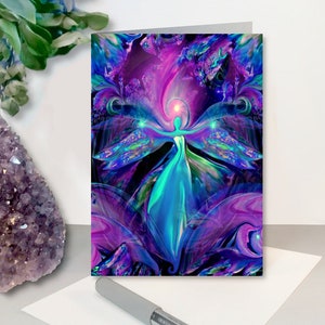 5 x 7 Colorful Angel Art Notecards, Set of 5 with Envelopes, Luxury Pearl Paper Greeting Cards, Frameable Art Cards image 5