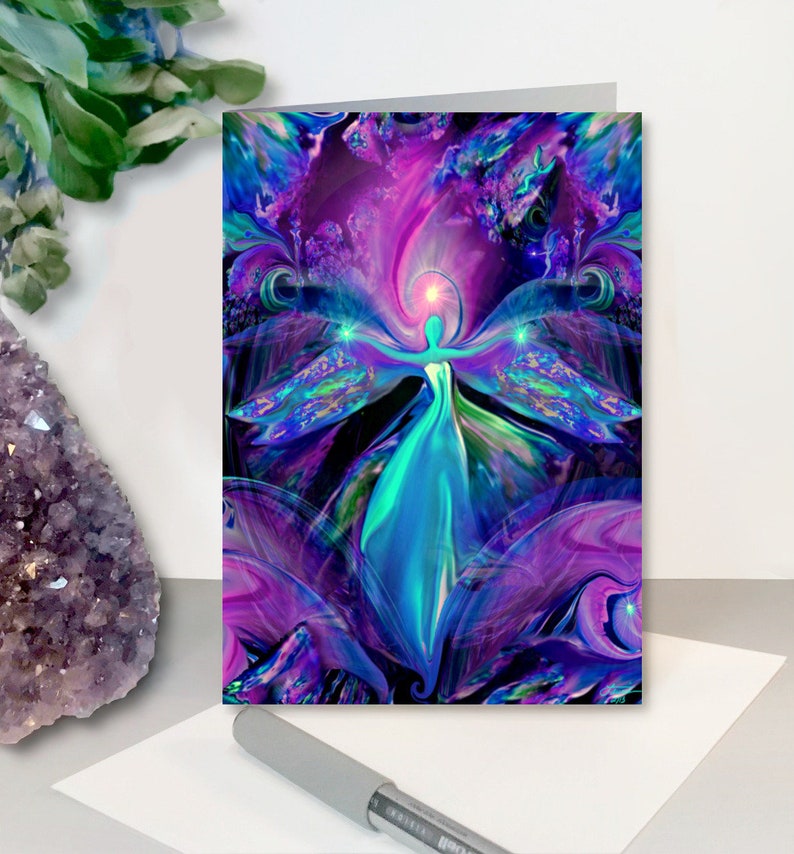 5 x 7 Colorful Angel Art Notecards, Set of 5 with Envelopes, Luxury Pearl Paper Greeting Cards, Frameable Art Cards image 5