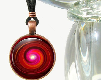 Red Swirling Necklace, Fibonacci Spiral Pendant in Red, Meditation Tool