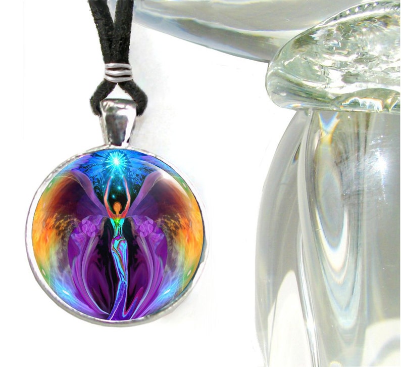 Fairy Art Necklace, Rainbow Pendant, Psychedelic New Age Jewelry by Primal Painter Embrace Light Bild 5