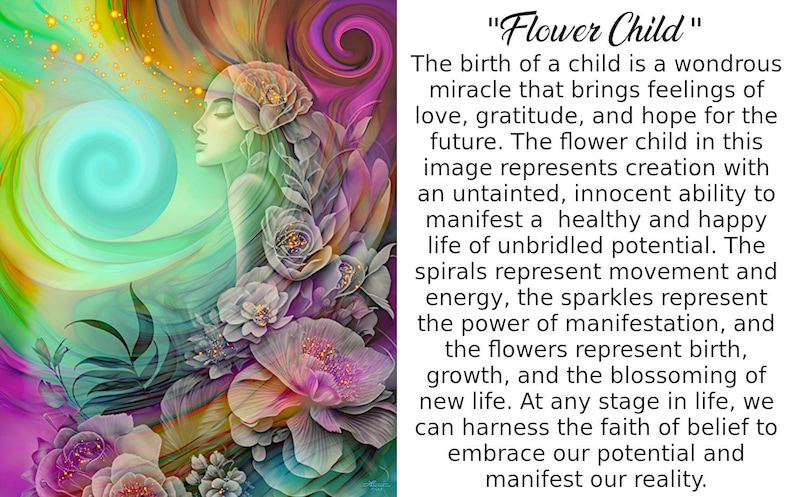 Rainbow Art Print with Flowers, Swirls, and Magical Sparkles Flower Child image 4