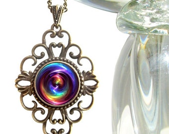 Rainbow Necklace, Chakra Jewelry, Reiki Energy  Unique Pendant, New Age Gypsy "Chakra Swirl"